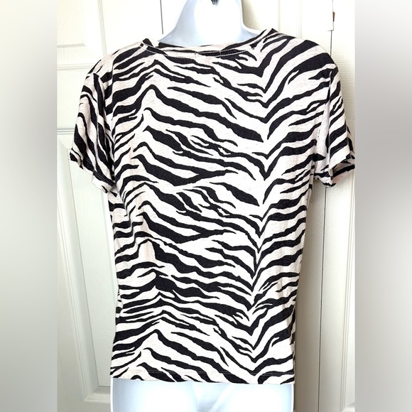 RAILS Cara Tiger Striped VNeck Tee T-Shirt Top Ivory Black Linen Blends Blouse - Picture 10 of 16